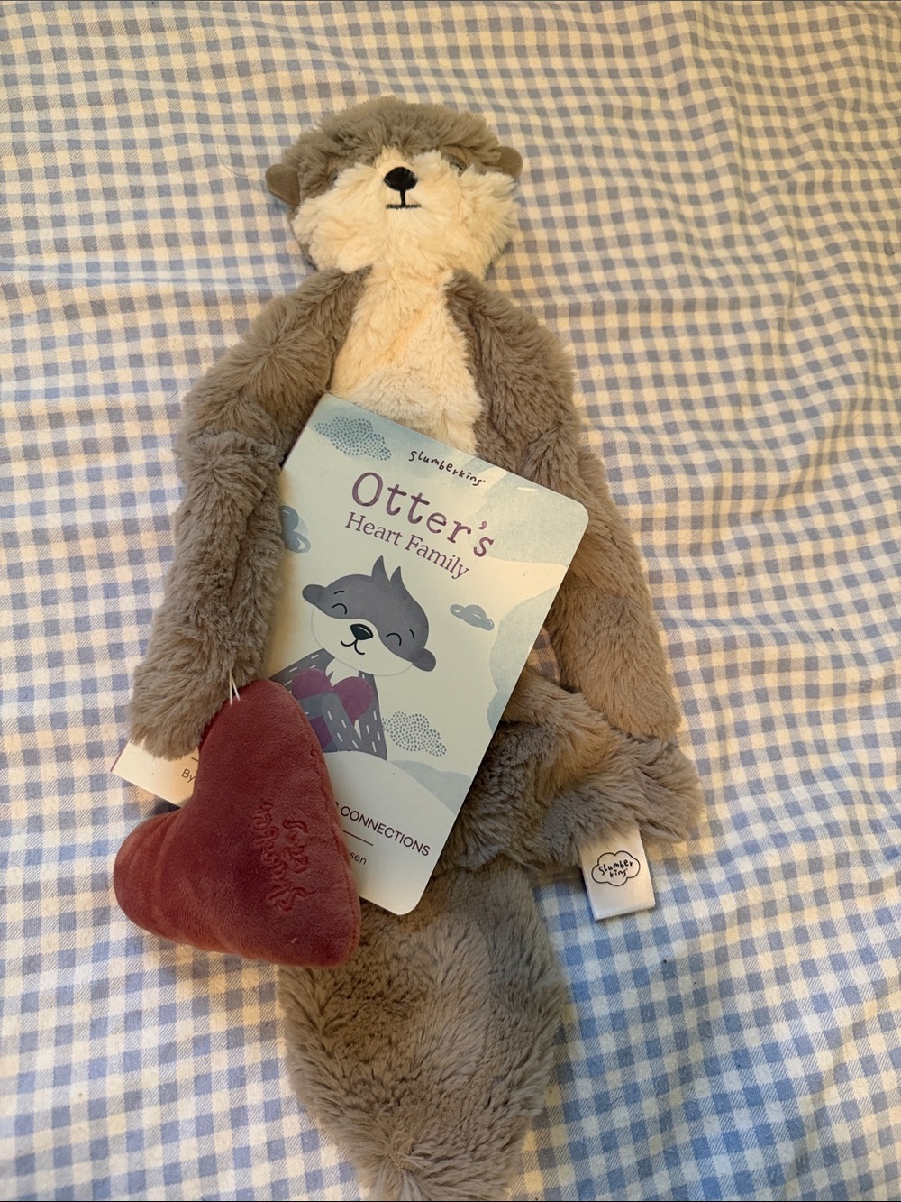Slumberkins Gray and Cream Otter Plush with Removable Heart